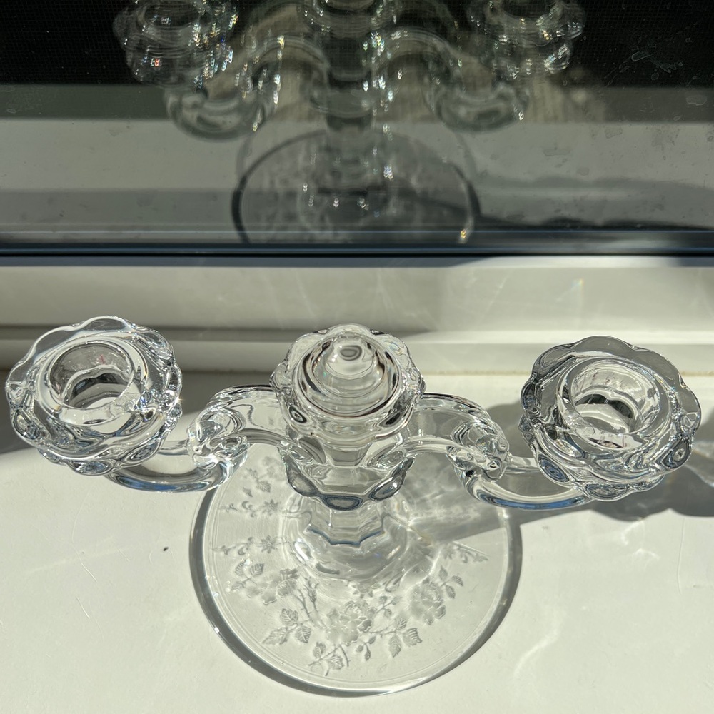 Vintage Fostoria Midnight Rose Etched Two Candlestick Candelabra Dome Center - Picture 8 of 16